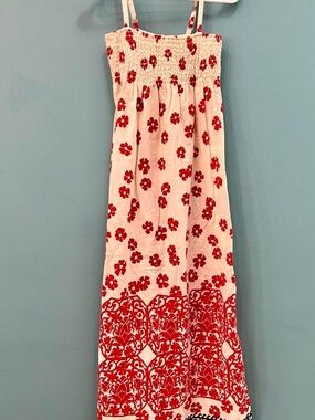 Roxy White Maxi Dress with Red Floral Print Hawaiian